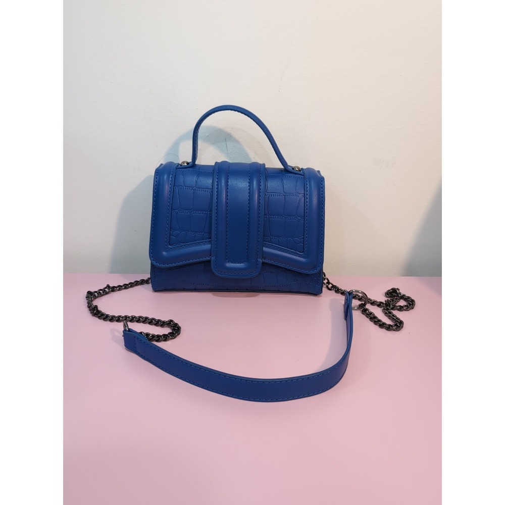 Royal Blue Embossed Small Crossbody Bag w/Chain Strap Top Handle Coquette Y2K